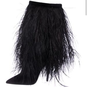 Saint Laurent “Yeti” Ostrich feather black velvet boots Size 39 (US 8-9) NEW